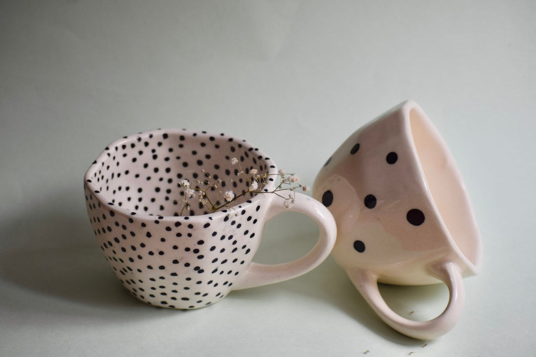 Our polka coffee mugs set of 2